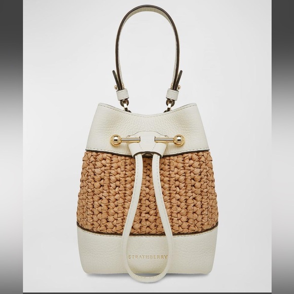 Strathberry Osette Raffia and Vanilla Leather Bucket Bag - like new - Picture 3 of 7